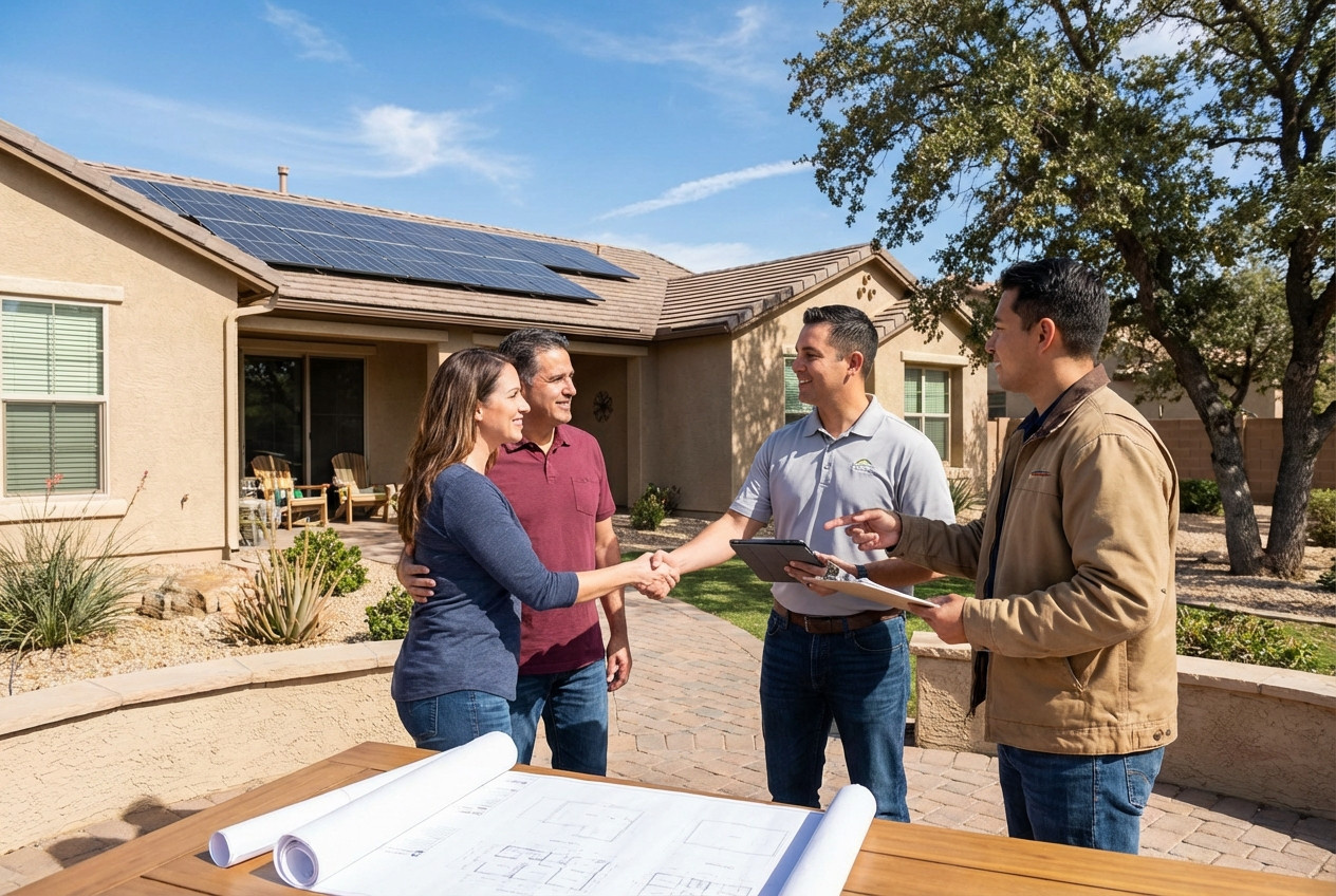Solar contractor meeting homeowners
